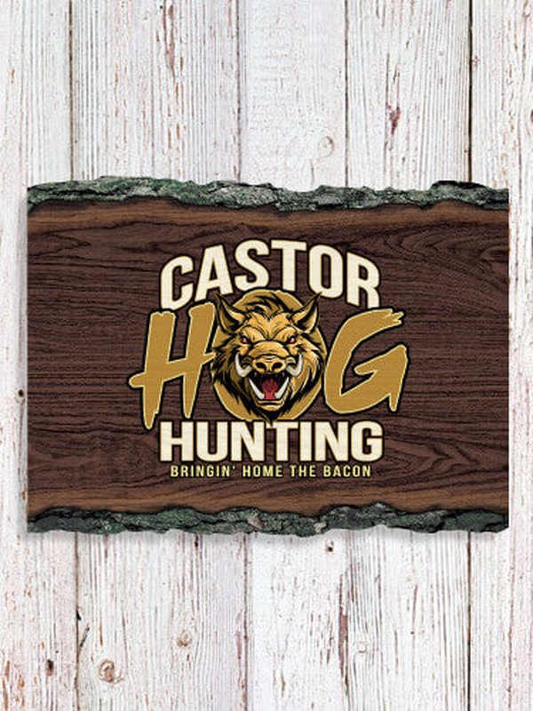 Hog Hunting : Faux Sliced Log Plaque