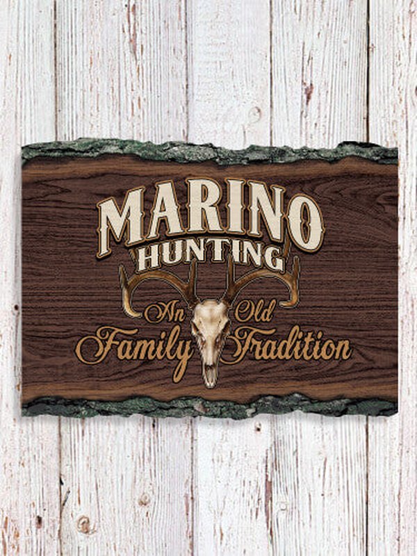 Hunting Family Tradition : Faux Sliced Log Plaque