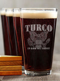 In God We Trust : 4 Pint Glasses - Engraved 4 Coasters Gift Set