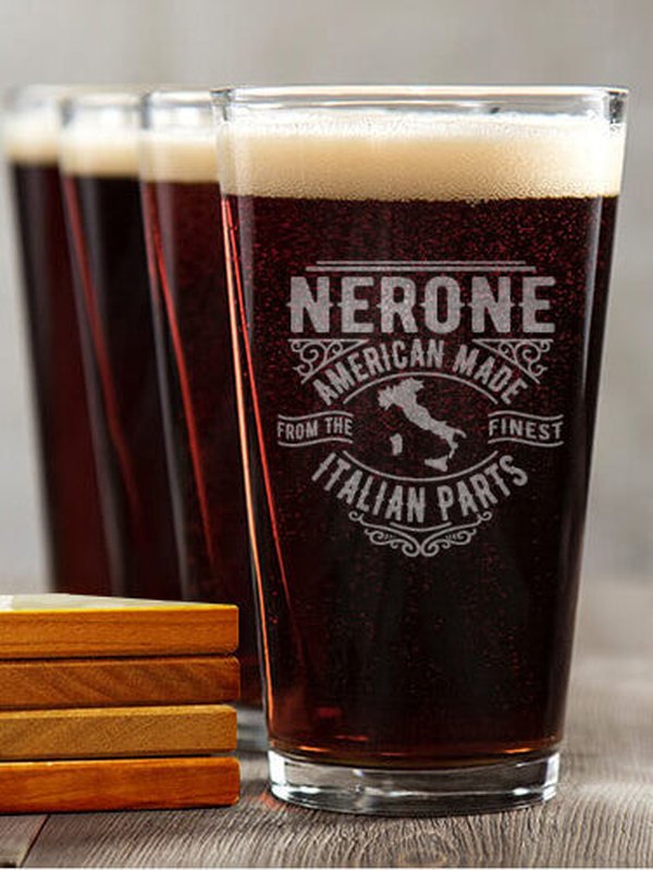 Italian Parts : 4 Pint Glasses - Engraved 4 Coasters Gift Set