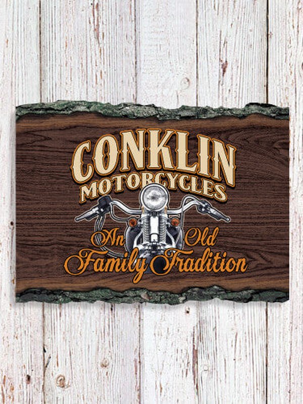 Motorcycle Family Tradition : Faux Sliced Log Plaque