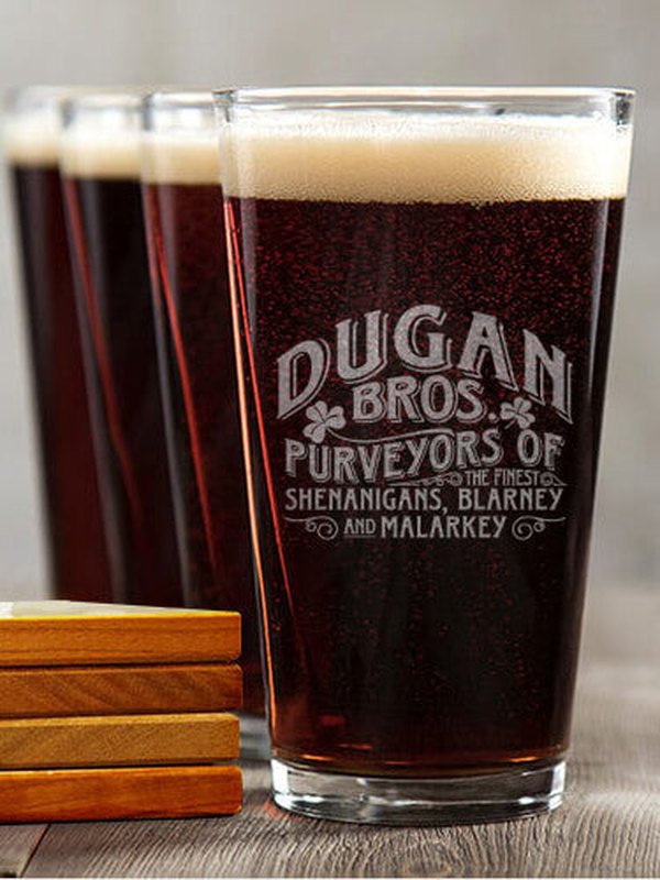 Shenanigans : 4 Pint Glasses - Engraved 4 Coasters Gift Set